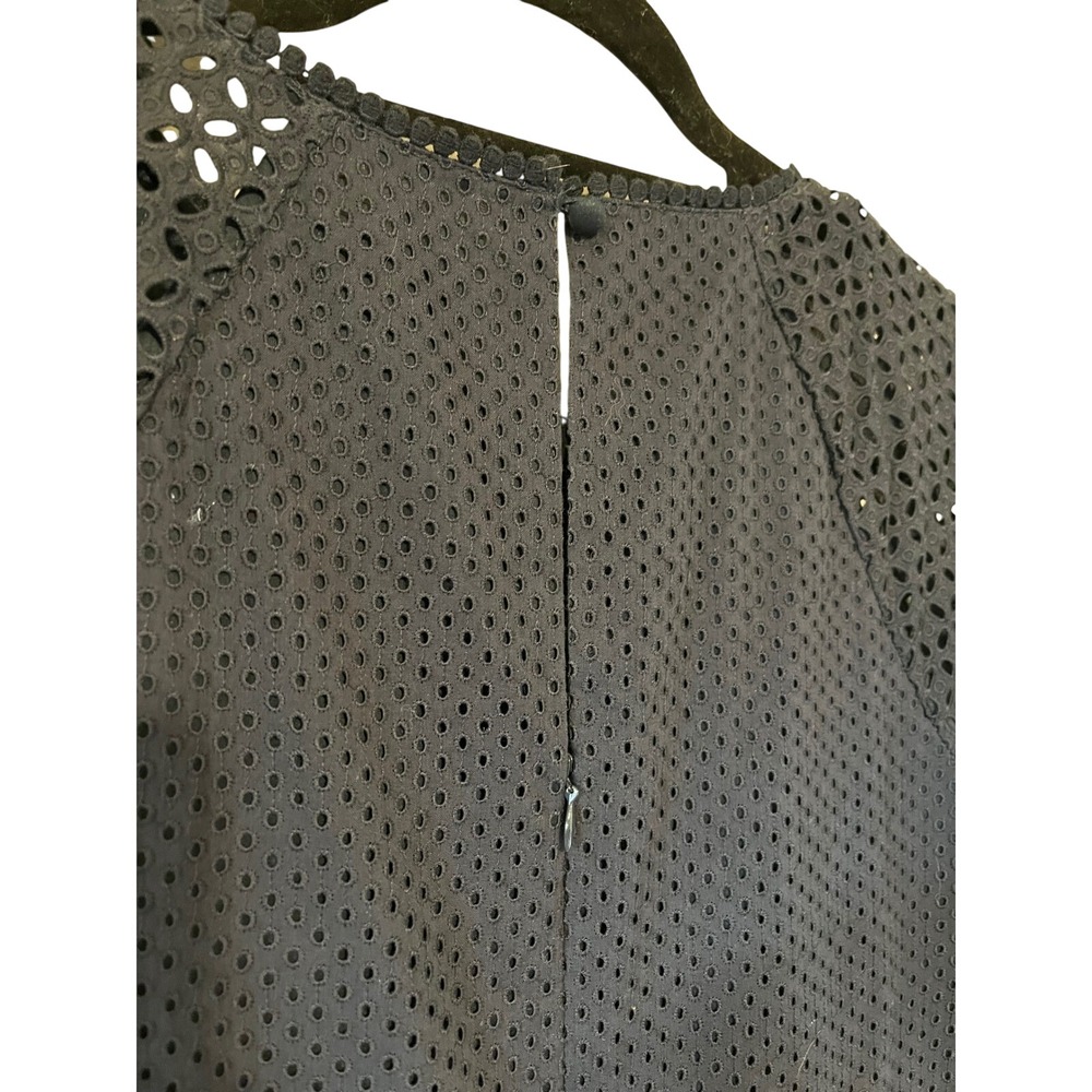 Ann Taylor Navy Blue Eyelet Cotton Shift Dress‎ Short Sleeve Size 2 Small Boho - Picture 3 of 8